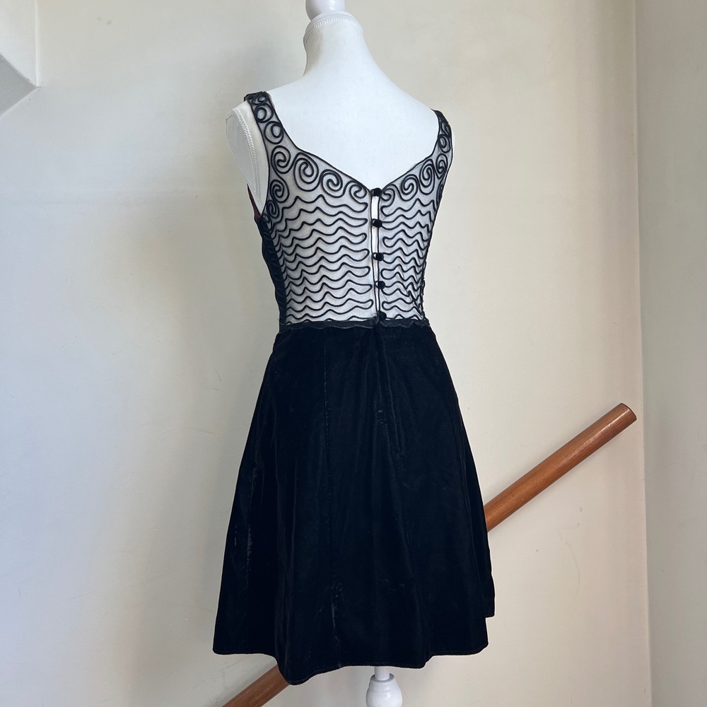 Vintage Jessica McClintock Gunne Sax Mini Dress 5/6 Black Velvet Sheer Back 90s